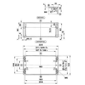 GEH.CA-235 UNL. VKS-SET, Aluminium Gehäuse Typ CA-235, ungewaschen, unlackiert, Zubehör lose, Außenmaß: 220 x 122 x 90 mm