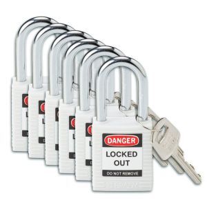 SFTY PADLOCK STEEL 38MM SHA WHITE 6/PAC Brady Sicherheitsschlösser