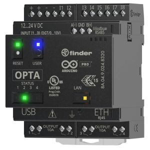 8A.04.9.024.8320, OPTA Advanced, 8 Eing. A/D (0-10V/12-24V), 4 Ausg. (10A), V.-Spg. 12…24 V DC, USB (Typ C), RJ45 (Modbus TCP/IP), RS485, WIFI/BLE, OSS (IDE), Arduino