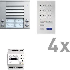 PAAF042/002, audio:pack AP für 4 Wohneinheiten, mit Außenstation PES 4 Klingeltasten + 4x Freisprecher ISW3030 + Steuergerät BVS20