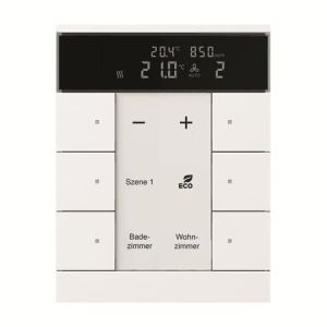 SBC/U6.0.11-84, Raumtemperaturregler mit CO2/Feuchte-Sensor und Bedienfunktion 6-fach Busch-Tenton®