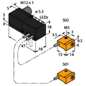 NI2-Q9.5-AP6-0.2-FS4.4X3/S304 Induktiver Sensor, Abfrageset für die Sp