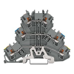 2202-3217, Dreistockklemme;Schutzleiter-/Durchgangs-/Durchgangsklemme;mit Drücker;grau
