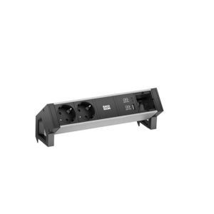 937.304 DESK2 ALU BLACK 2xCEE7/3 1xCM 1xUSB A&C