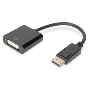 AK-340401-001-S, DisplayPort Adapterkabel, DP - DVI (24+5) St/Bu, 0.15m, m/Verriegelung, DP 1.2 kompatibel, UL, CE, sw