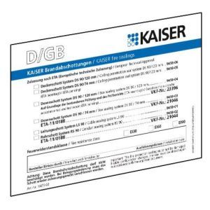 9473-91, Brandschutz Schott-Kennzeichnungsschild, Sprachen D/GB/FR/I, für alle KAISER-Schottungen