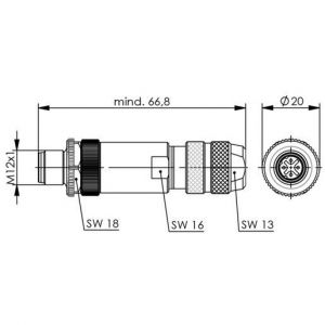 J80026A0200 STX M12x1 KS D-kod. Cat.5, CP4D180-3-5SC