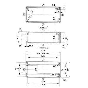 GEH.CA-180 UNL. VKS-SET, Aluminium Gehäuse Typ CA-180, ungewaschen, unlackiert, Zubehör lose, Außenmaß: 175 x 80 x 57 mm