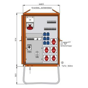 WV0428R1 Verteilerschrank 55kVA mit 2 RCDs Typ B,