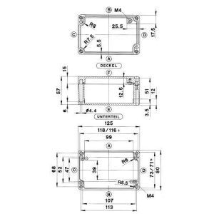 GEH.CA-160 UNL. VKS-SET, Aluminium Gehäuse Typ CA-160, ungewaschen, unlackiert, Zubehör lose, Außenmaß: 125 x 80 x 57 mm