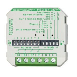 FS3 U4 (230V AC), Funk-Sender FS3 U4, 4-Kanal, 230V AC,  Intervallsender, Unterputz