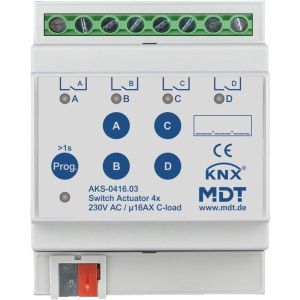 AKS-0416.03, Schaltaktor 4-fach, 4TE, REG, 16 A, 230 V AC, C-Last, Standard, 140 µF