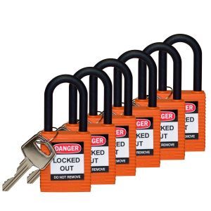 SFTY PADLOCK NYLON 38MM SHA ORANGE 6/PAC Brady Sicherheitsschlösser mit Plastikb