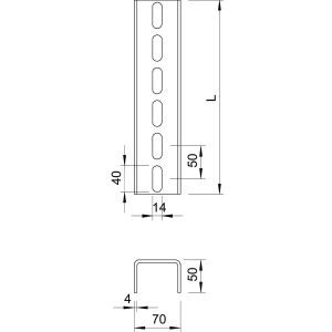 US 7 300 FTK LGR U-Stiel 3-seitig gelocht 70x50x3000, St,