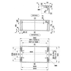 GEH.CA-250 UNL. VKS-SET, Aluminium Gehäuse Typ CA-250, ungewaschen, unlackiert, Zubehör lose, Außenmaß: 360 x 122 x 80 mm