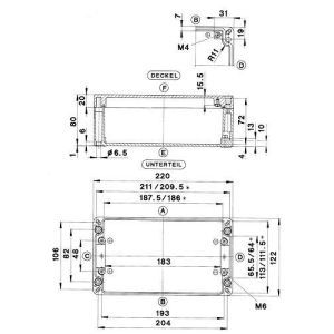 GEH.CA-240 UNL. VKS-SET, Aluminium Gehäuse Typ CA-240, ungewaschen, unlackiert, Zubehör lose, Außenmaß: 220 x 122 x 80 mm