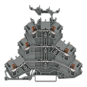 2202-3231, Dreistockklemme;mit Drücker;Durchgangs-/Durchgangs-/Durchgangsklemme;grau