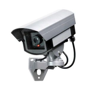 KA05, Kamera-Attrappe für Außen, groß, Aluminium, LED-Blinklicht, inkl. Warnaufkleber
