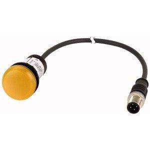 C22-L-Y-24-P5, Leuchtmelder, flach, Kabel (schwarz) mit M12A-Stecker, 4-polig, 1 m, Linse gelb, LED weiß, 24 V AC/DC