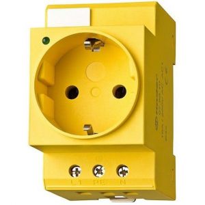 07.98.00, Steckdose für Reiheneinbau, Farbe gelb, für Wechselstrom 16 A 250 V AC1, mit LED Anzeige und Schutzkontakt, VDE-Zulassung