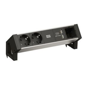 937.001 DESK2 ALU BLACK 2xCEE7/3 1xCM 1xUSB Char