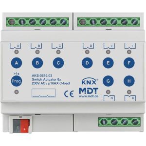 AKS-0816.03, Schaltaktor 8-fach, 6TE, REG, 16 A, 230 V AC, C-Last, Standard, 140 µF