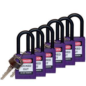 SFTY PADLOCK NYLON 38MM SHA PURPLE 6/PAC Brady Sicherheitsschlösser mit Plastikb