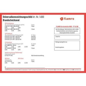 FLAMRO Universalkennzeichnungsschild, Kennzeichnungsschild für FLAMRO Brandschutzsysteme