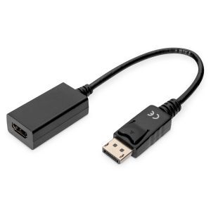 AK-340408-001-S, DisplayPort Adapterkabel, DP - HDMI Typ A St/Bu, 0.15m,m/Verriegelung, DP 1.1a kompatibel, UL, CE, bl