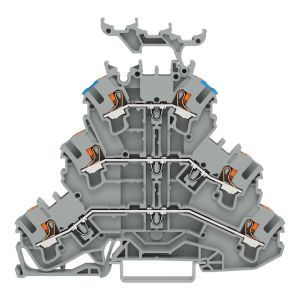 2202-3233, Dreistockklemme;mit Drücker;Durchgangs-/Durchgangs-/Durchgangsklemme;grau