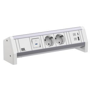 902.0291, DESK 2xCEE7/3 1xSchalter 1xUSB A/C 22W GST18 RAL9010