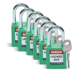 SFTY PADLOCK STEEL 38MM SHA GREEN 6/PAC 38 mm, Sicherheitsschlösser, Grün (6 Stü