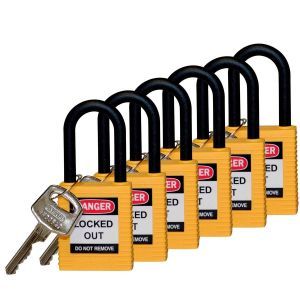 SFTY PADLOCK NYLON 38MM SHA YELLOW 6/PAC Brady Sicherheitsschlösser mit Plastikb