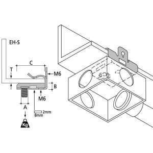 HEH-1420S, Trägerklammer Leitungsrohr-Gehäuse, Flanschstärke 14…20mm, M6, mit Schraube