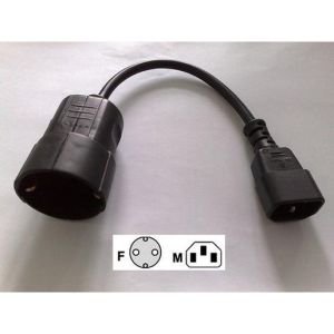 TK-Adapter (10A IEC->SCHUKO); Hinweis: Stromquelle, Adapter Schuko Buchse auf 10A Kaltgeräte Stecker
