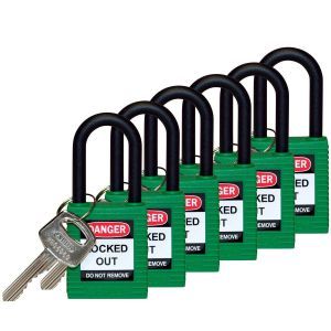 SFTY PADLOCK NYLON 38MM SHA GREEN 6/PAC Brady Sicherheitsschlösser mit Plastikbü