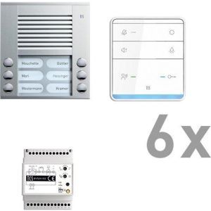 PAAF062/003, audio:pack AP für 6 Wohneinheiten, mit Außenstation PES 6 Klingeltasten + 6x Freisprecher ISW5010 + Steuergerät BVS20