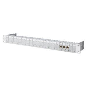 130920-E, Patchfeld 24 Ports 1HE, E-DAT Modul Cat.6, 360° Schirm, Aluminium