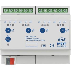 AKD-0401.02, Dimmaktor 4-fach, 6TE REG, 250 W, 230 V AC mit Wirkleistungsmessung