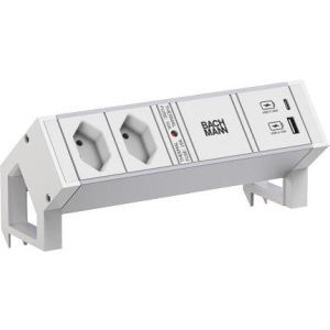 937.422, DESK2 ALU WHITE 2xCH 0° 1xUSB A/C 22W 0, 2m GST18