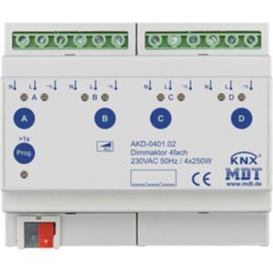 AKD-0401.02, Dimmaktor 4-fach, 6TE REG, 250 W, 230 V AC mit Wirkleistungsmessung