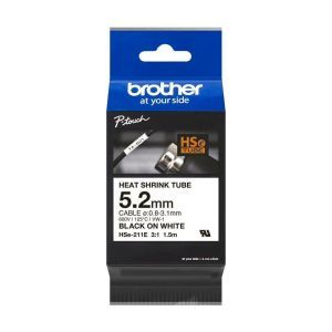 HSE211E, Brother HSe-211E Schrumpfschlauch schwarz auf weiß (5,2 mm)