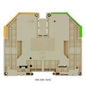 WPE 70/95, Schutzleiter-Reihenklemme, Schraubanschluss, 95 mm², 1000 V, Anzahl Anschlüsse: 2, Anzahl der Etagen: 1, grün / gelb