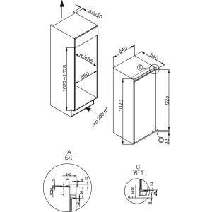 EVKSS 351 215, Vollraum-Kühlschrank, 1020 mm Nische, Schlepptür-Technik, Energieeffizienzklasse E