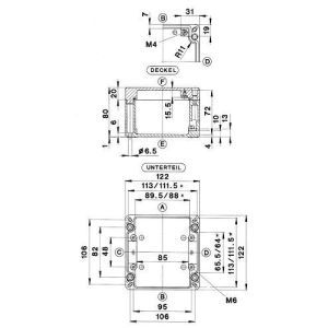 GEH.CA-220 UNL. VKS-SET, Aluminium Gehäuse Typ CA-220, ungewaschen, unlackiert, Zubehör lose, Außenmaß: 122 x 122 x 80 mm