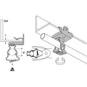 HEH38-GM1926, Trägerklammer Leitungsrohr, verschliessbar, vertikal, Flanschstärke 3…8mm, Rohrdurchmesser 19…26mm