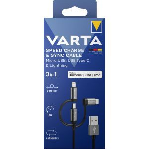 57937, VARTA Speed Charge & Sync Cable Micro USB, USB Type C & Lightning