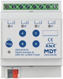 AKS-0416.03, Schaltaktor 4-fach, 4TE, REG, 16 A, 230 V AC, C-Last, Standard, 140 µF