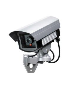KA05, Kamera-Attrappe für Außen, groß, Aluminium, LED-Blinklicht, inkl. Warnaufkleber