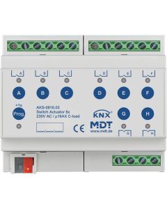 AKS-0816.03, Schaltaktor 8-fach, 6TE, REG, 16 A, 230 V AC, C-Last, Standard, 140 µF